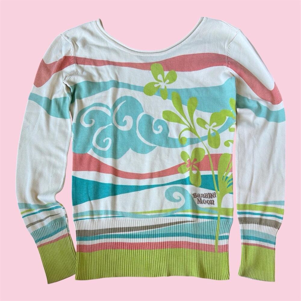RARE Y2K Banana Moon long sleeve boat neck sweater top